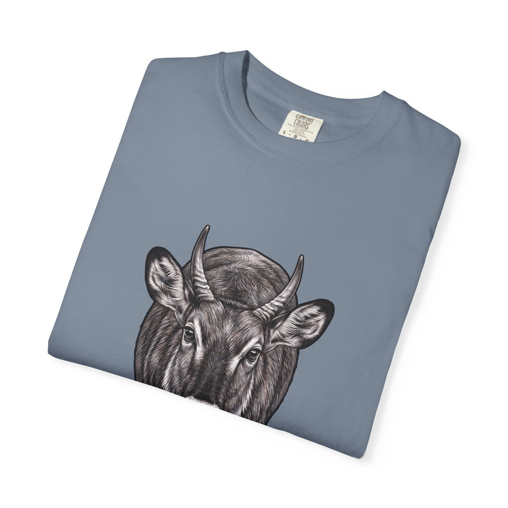 Waterbuck Bull Portrait T-Shirt — Realistic Walking Bull Graphic Tee