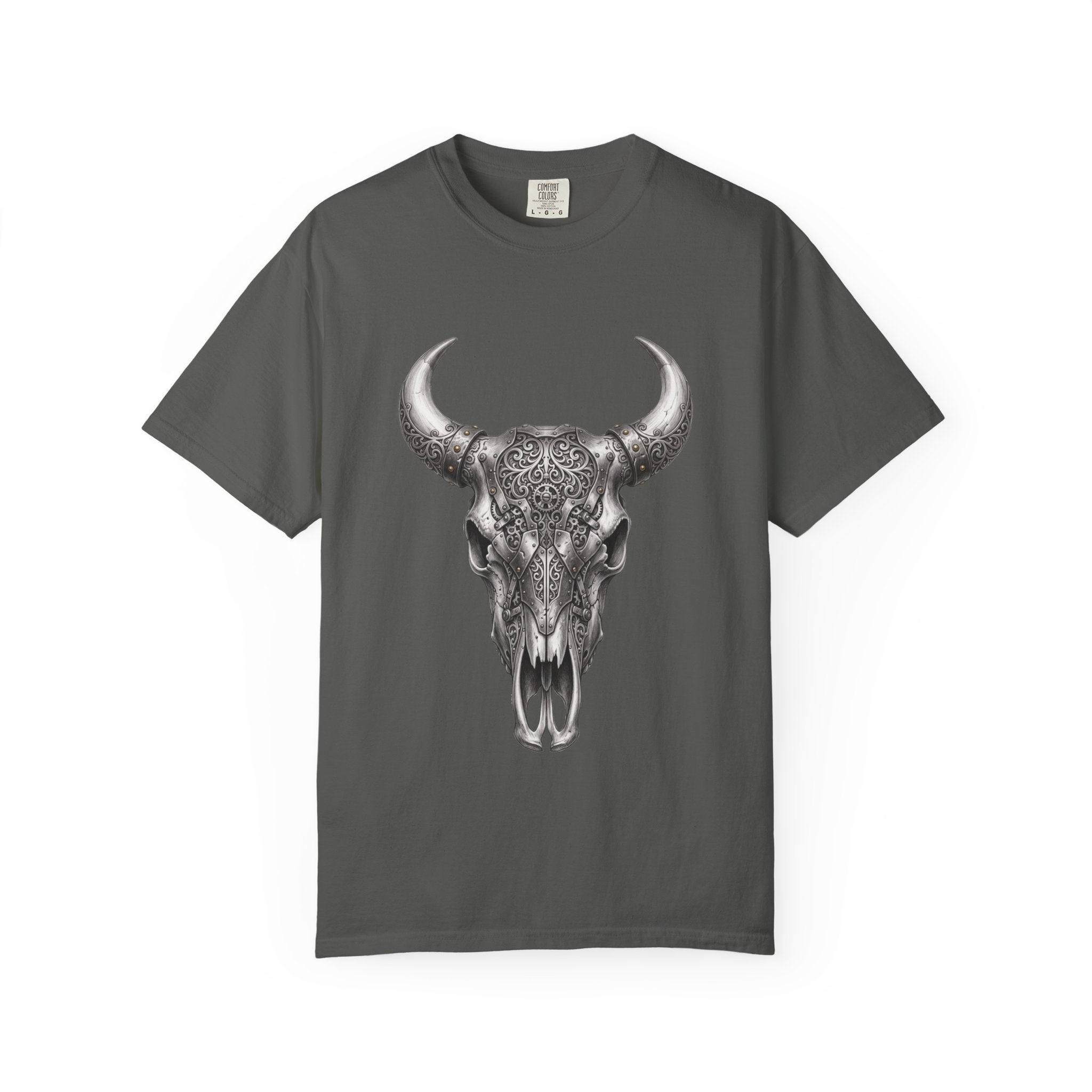 Skull Bull Graphic T-Shirt — Ornate Western Cow Skull Design