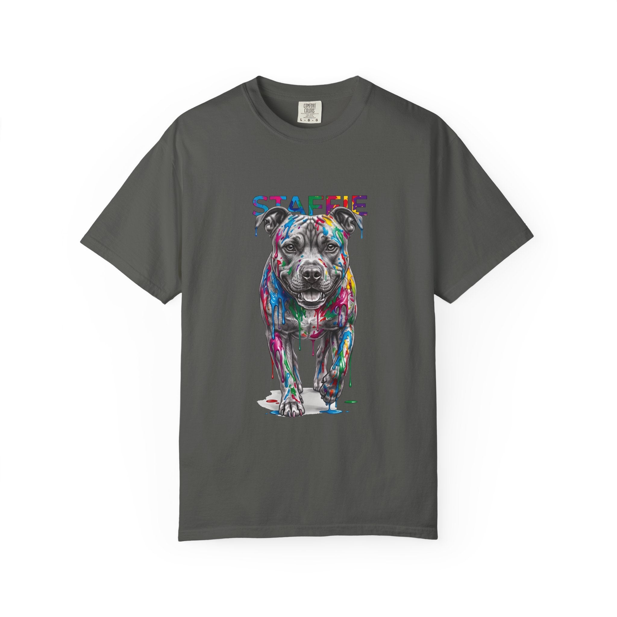Colorful Pitbull Dog T‑Shirt — Vibrant Painted Dog Graphic Tee
