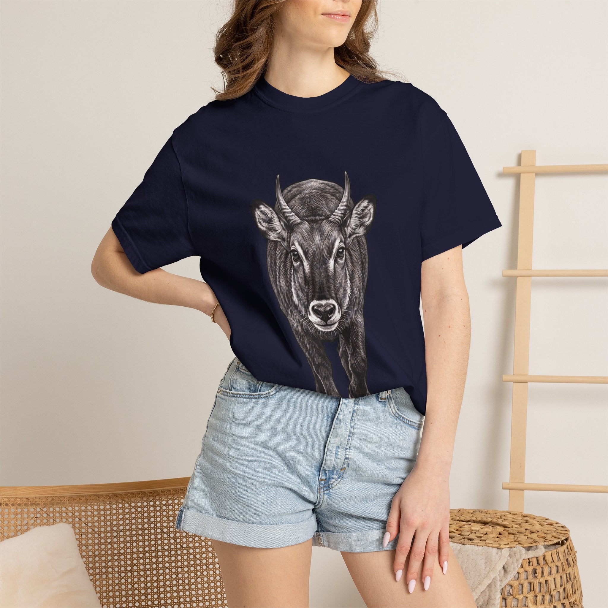 Waterbuck Bull Portrait T-Shirt — Realistic Walking Bull Graphic Tee
