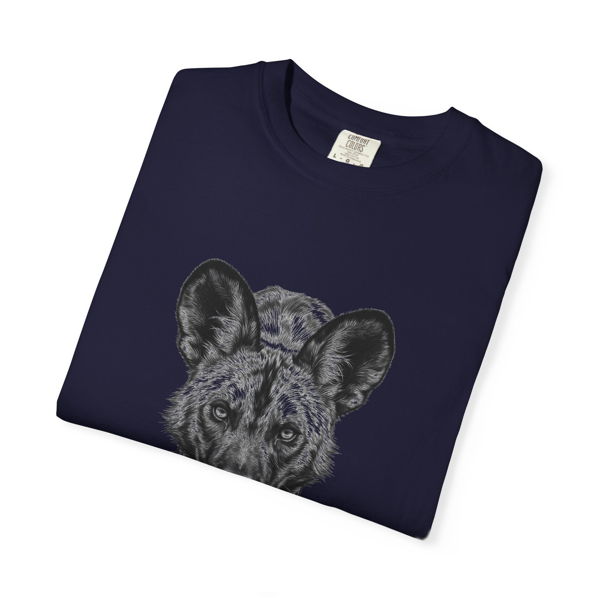 African Wild Dog Graphic T-Shirt — Realistic Walking Pawprint Design