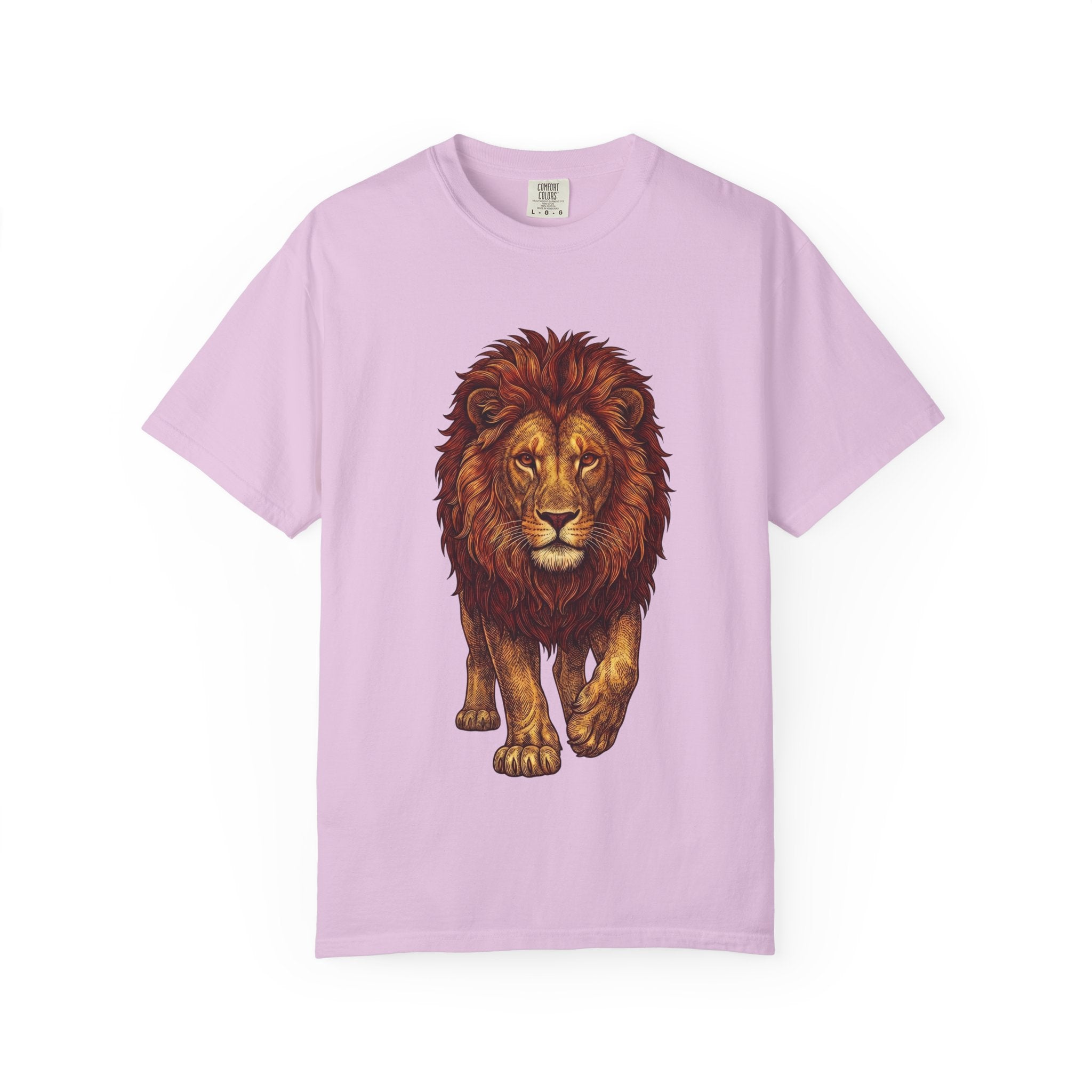 Lion Illustration T-Shirt — Majestic Walking Lion Graphic Tee