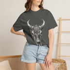 Skull Bull Graphic T-Shirt — Ornate Western Cow Skull Design