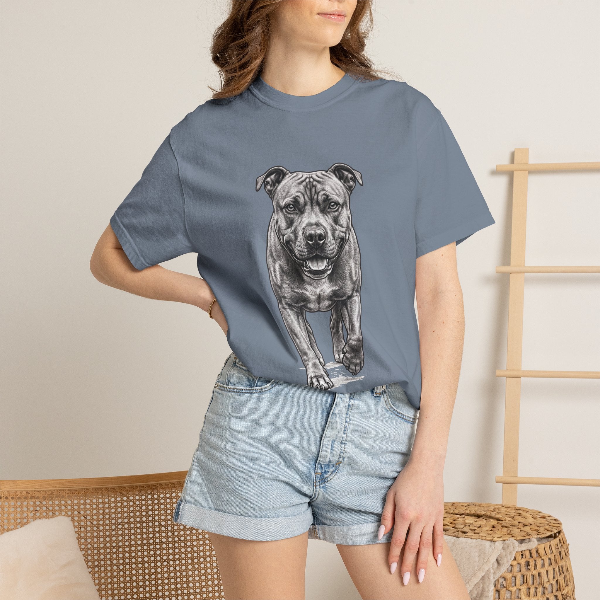Pit Bull Portrait T‑Shirt — Realistic Running Dog Graphic Tee