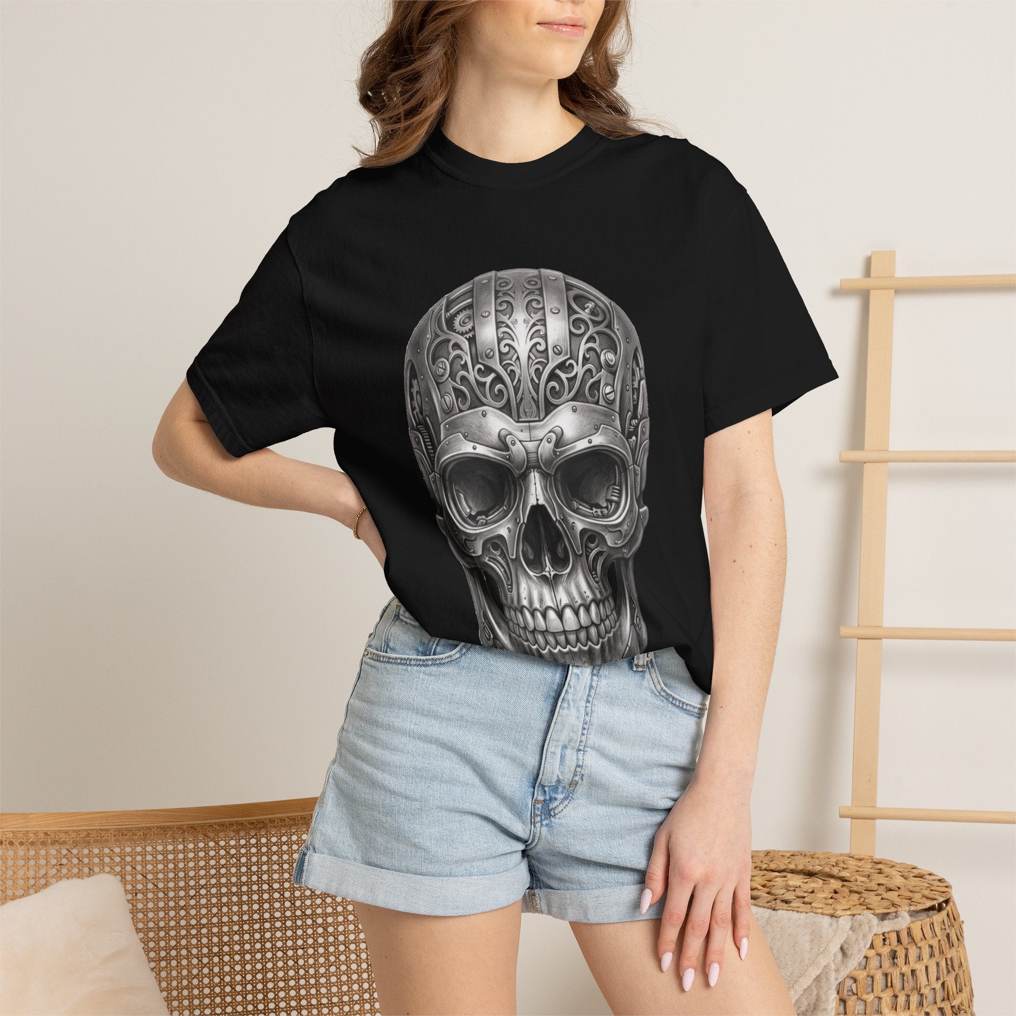 Ornate Silver Skull T-Shirt — Gothic Day of the Dead Style Shirt