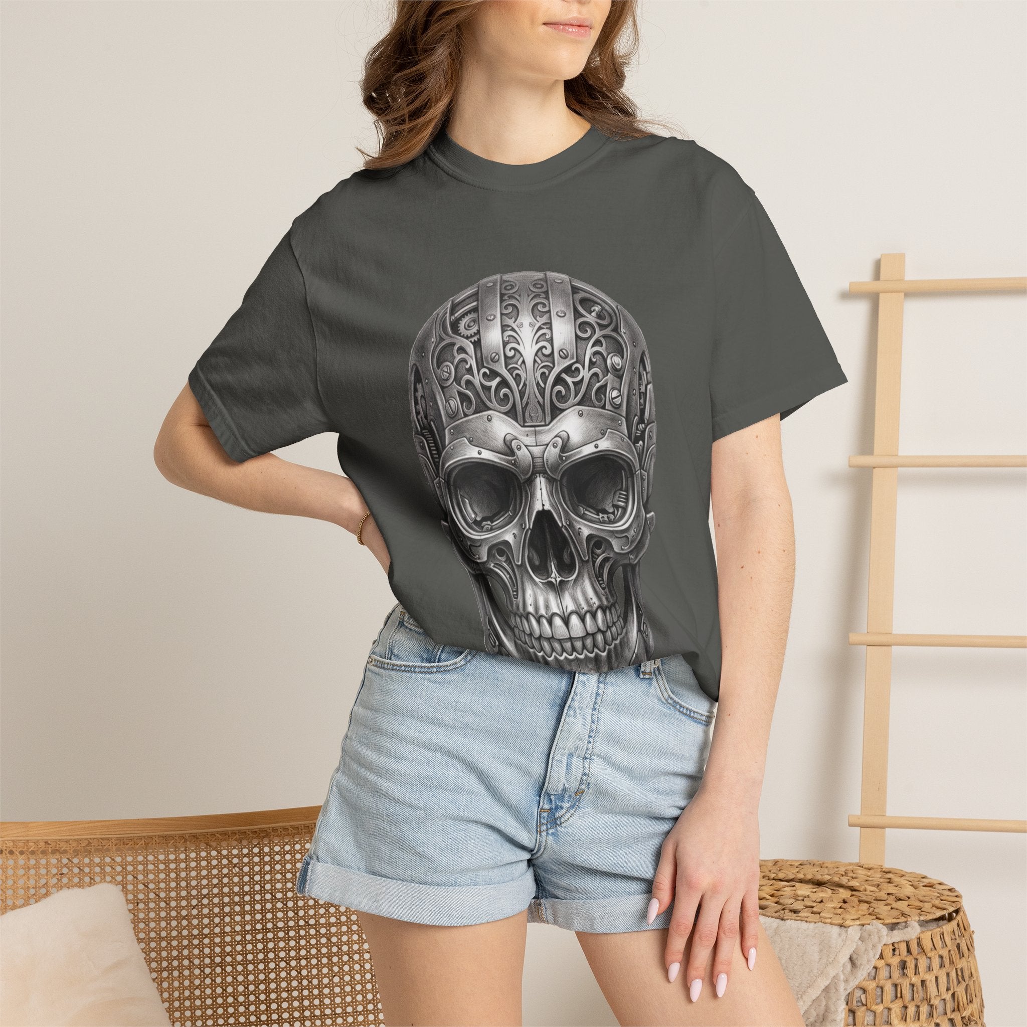 Ornate Silver Skull T-Shirt — Gothic Day of the Dead Style Shirt
