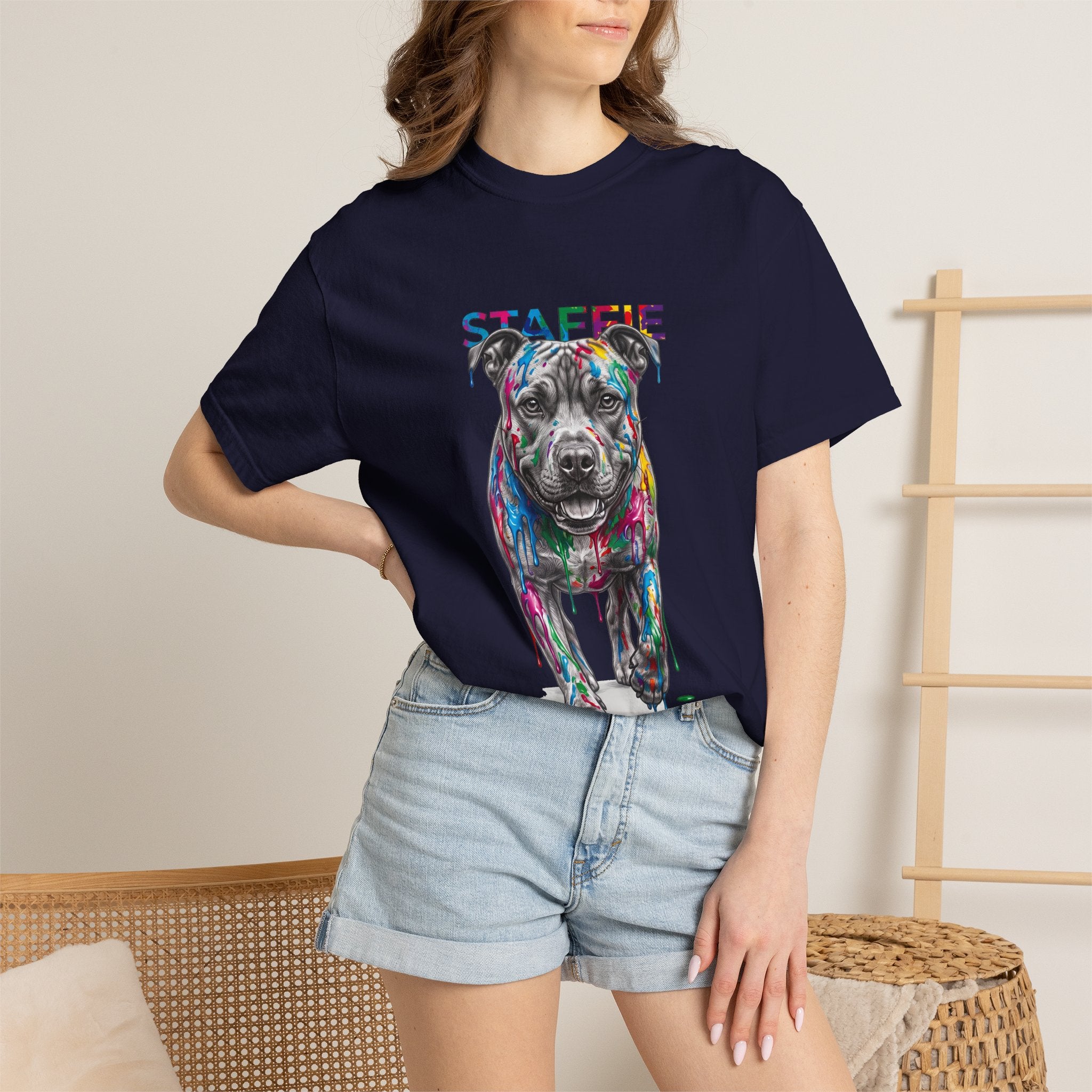 Colorful Pitbull Dog T‑Shirt — Vibrant Painted Dog Graphic Tee