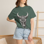 Skull Bull Graphic T-Shirt — Ornate Western Cow Skull Design