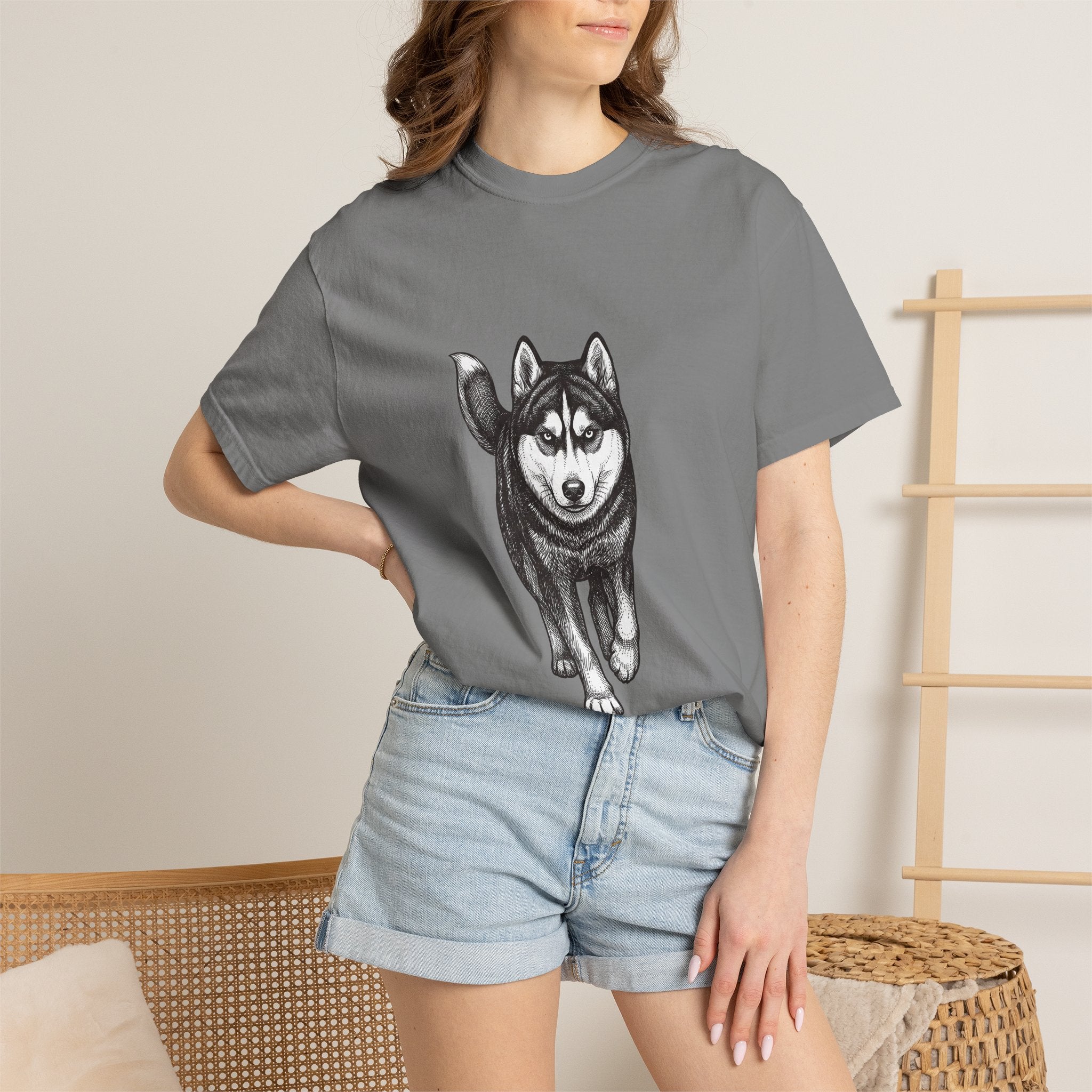 Husky Walk Graphic T-Shirt — Realistic Siberian Husky Illustration