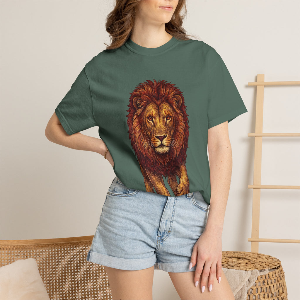 Lion Illustration T-Shirt — Majestic Walking Lion Graphic Tee
