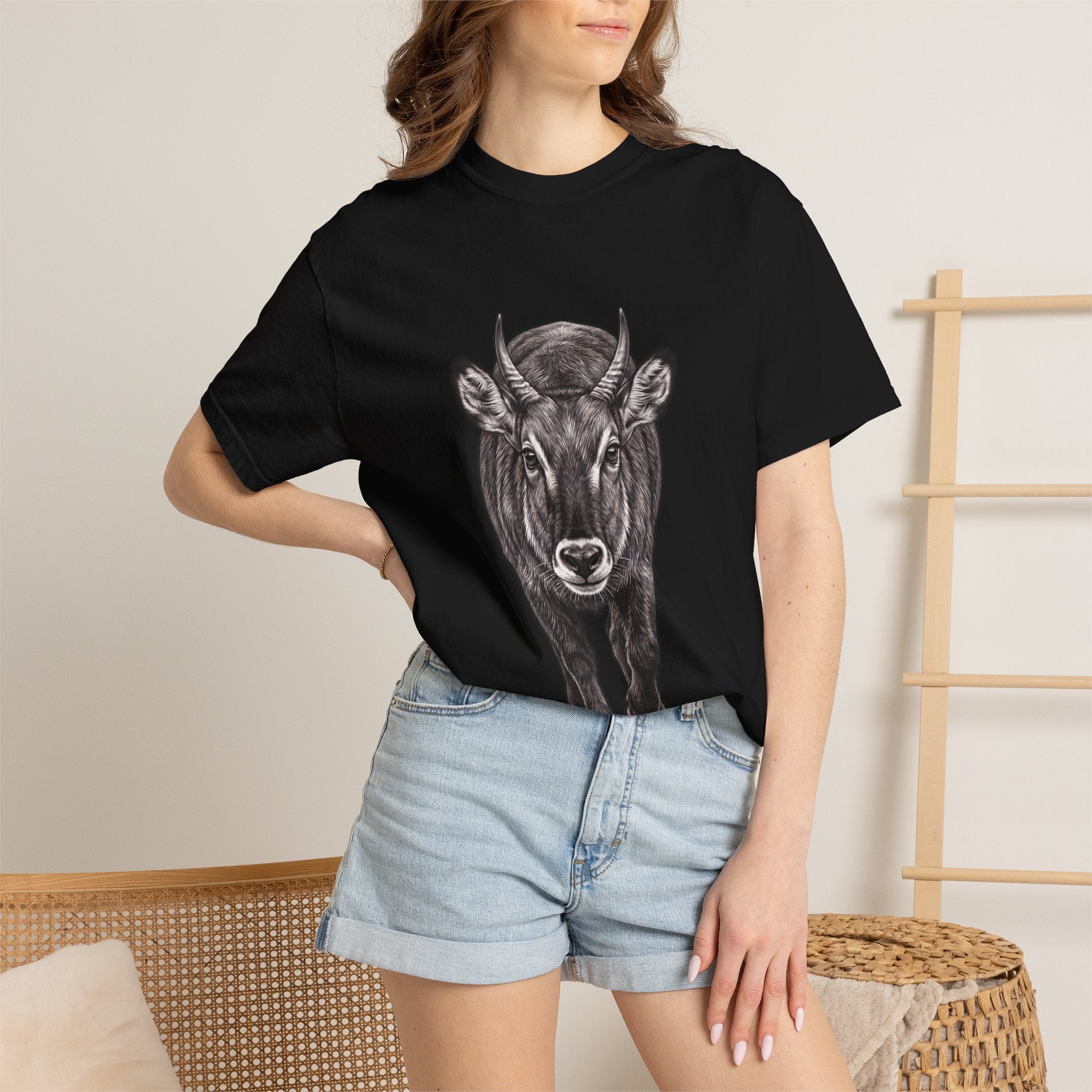 Waterbuck Bull Portrait T-Shirt — Realistic Walking Bull Graphic Tee