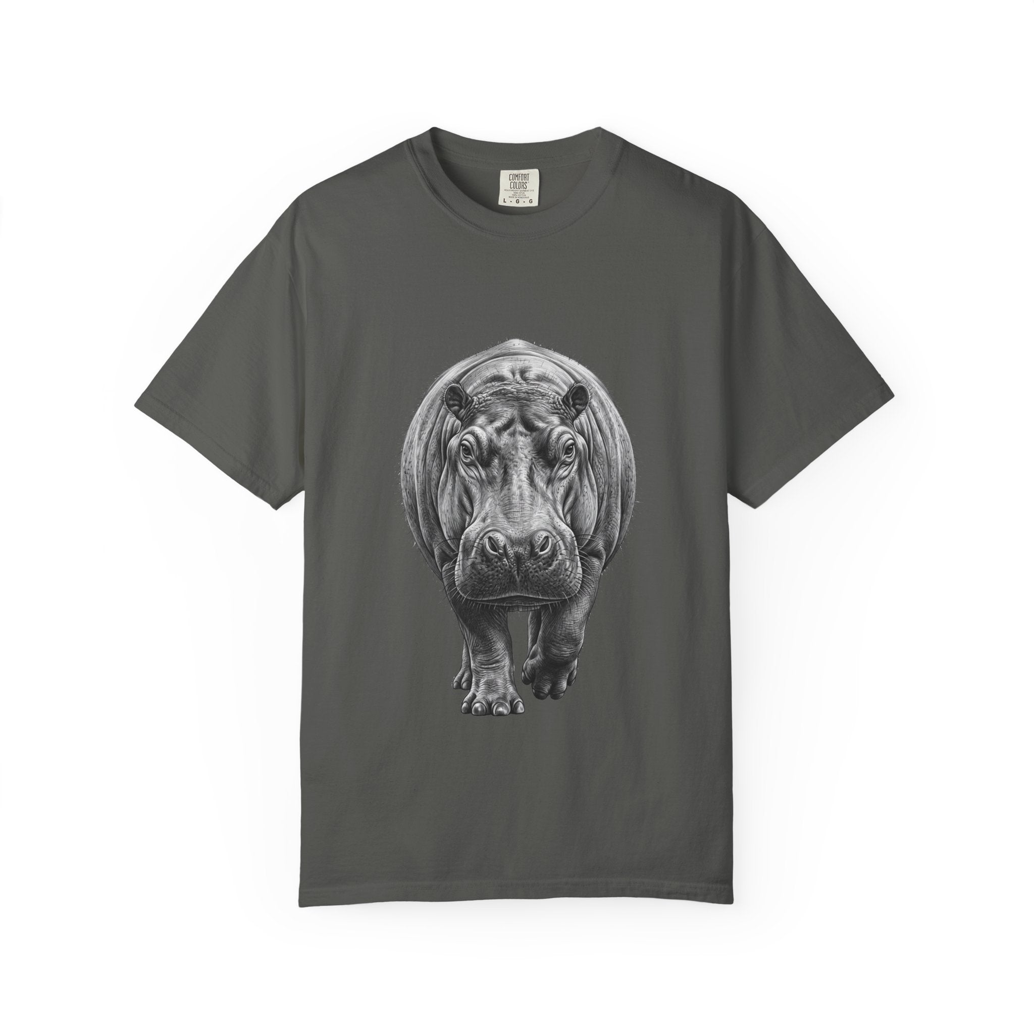 Hippo Front-Print T-Shirt — Realistic Hippo Graphic Tee