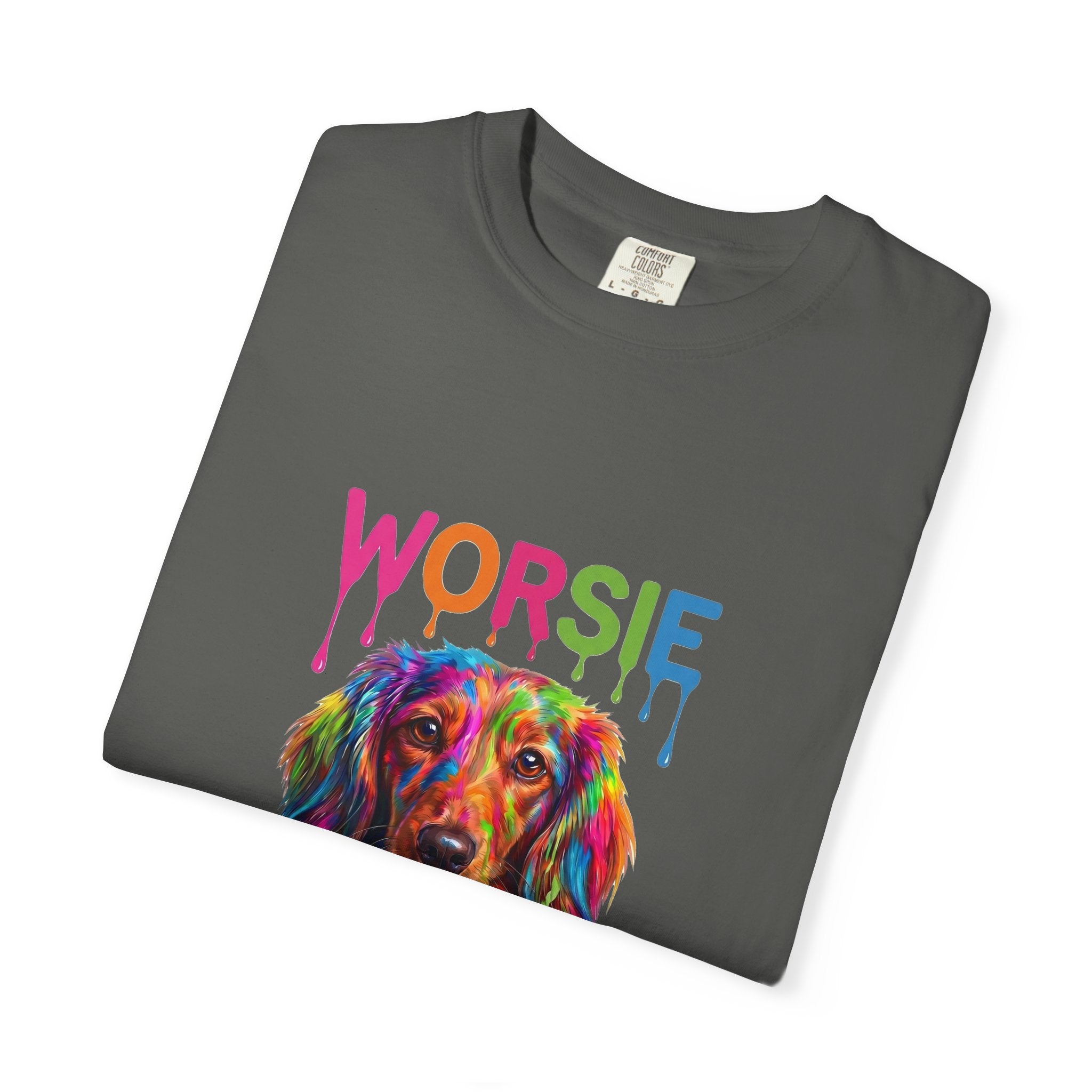 Worsie Colorful Dachshund T-Shirt – Vibrant Drip Art Dog Tee