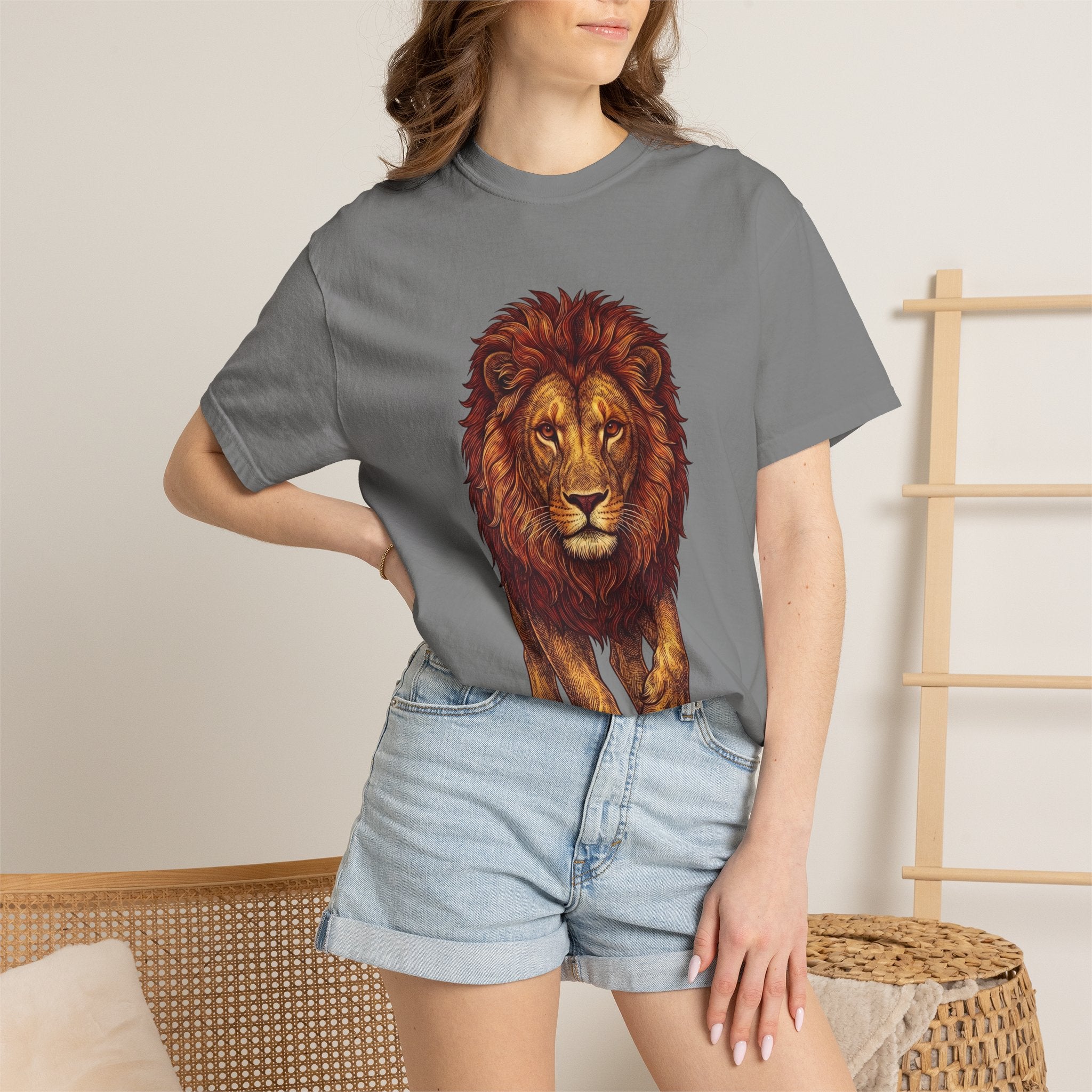 Lion Illustration T-Shirt — Majestic Walking Lion Graphic Tee