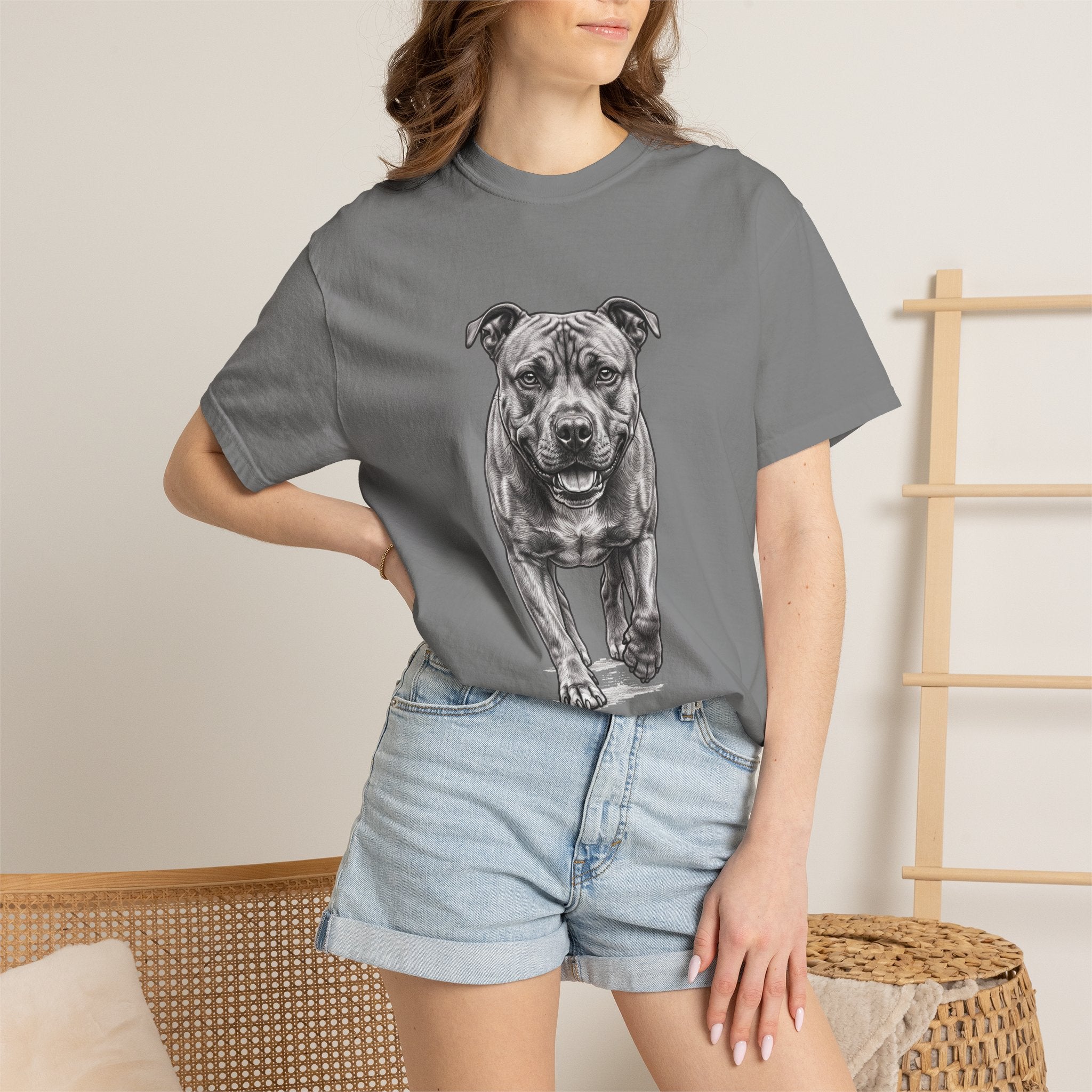 Pit Bull Portrait T‑Shirt — Realistic Running Dog Graphic Tee
