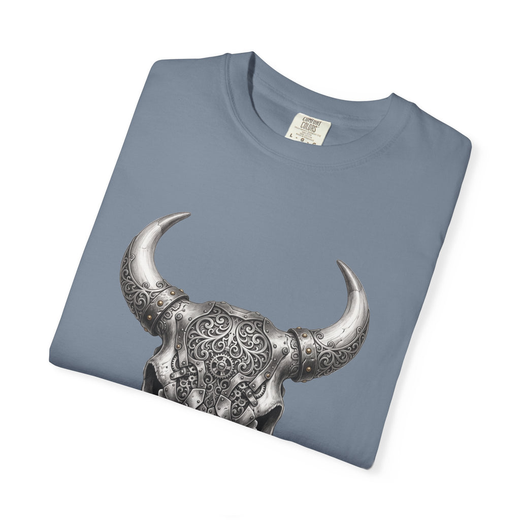 Skull Bull Graphic T-Shirt — Ornate Western Cow Skull Design