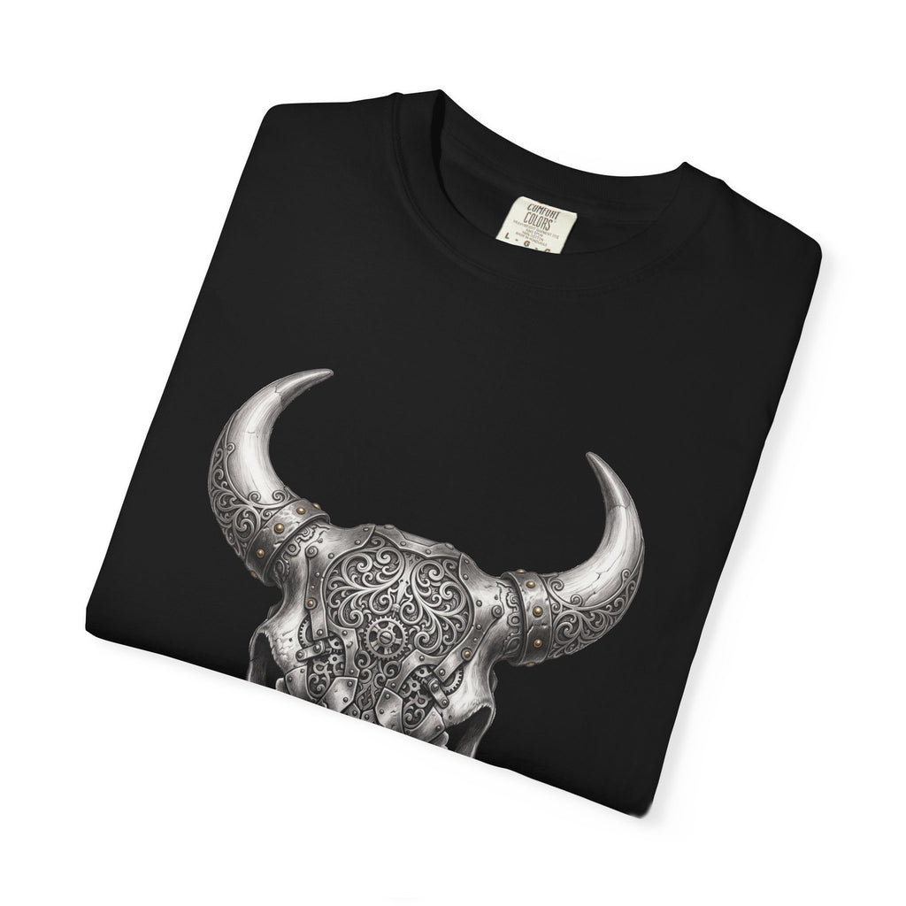 Skull Bull Graphic T-Shirt — Ornate Western Cow Skull Design