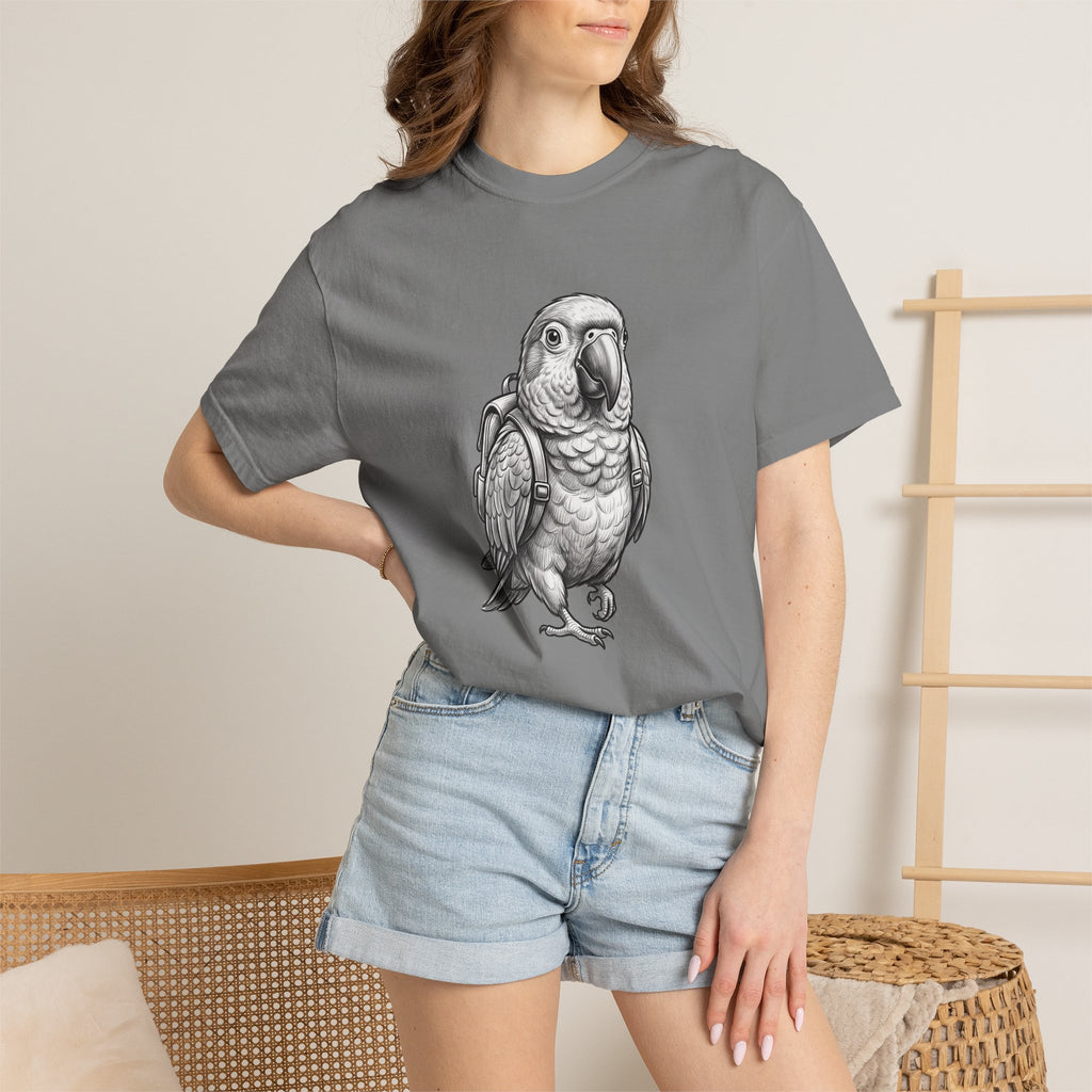 African Grey Parrot T-Shirt — Realistic Bird Illustration Shirt