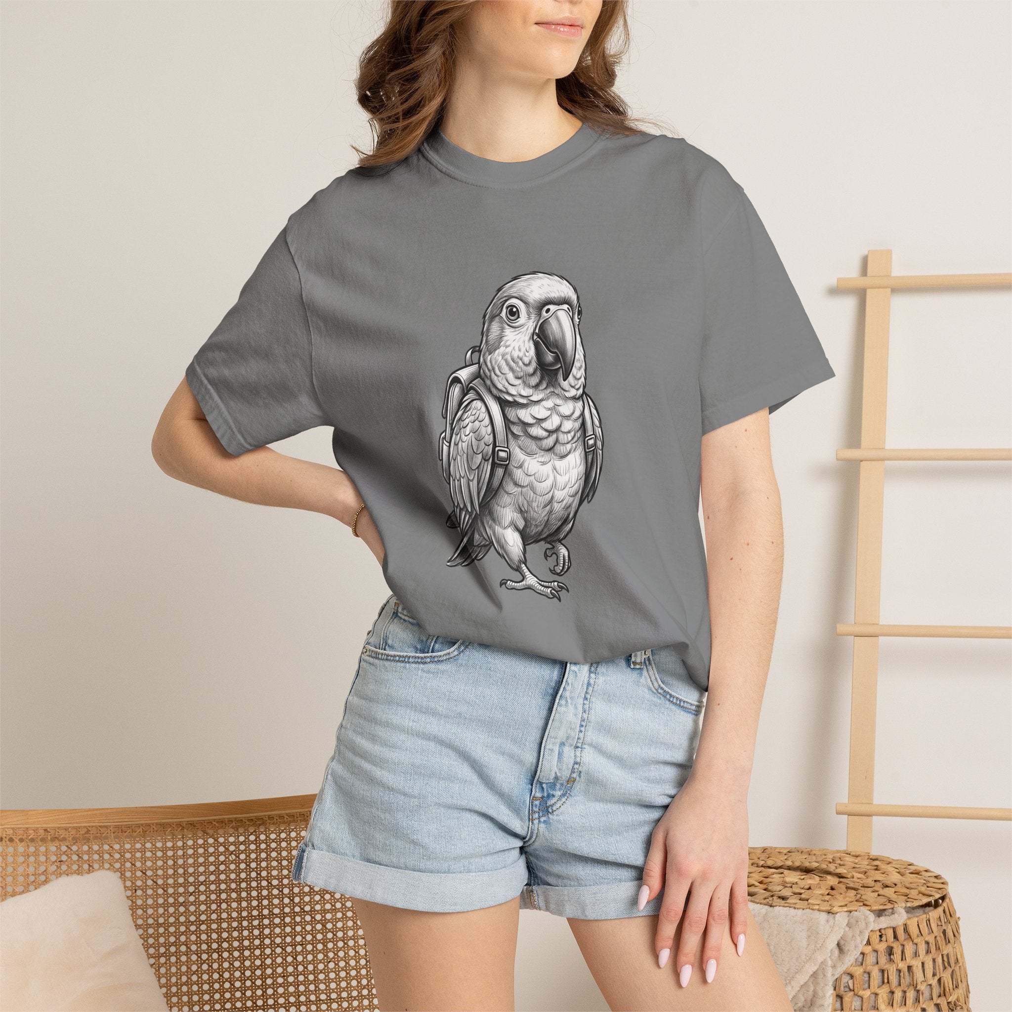 African Grey Parrot T-Shirt — Realistic Bird Illustration Shirt