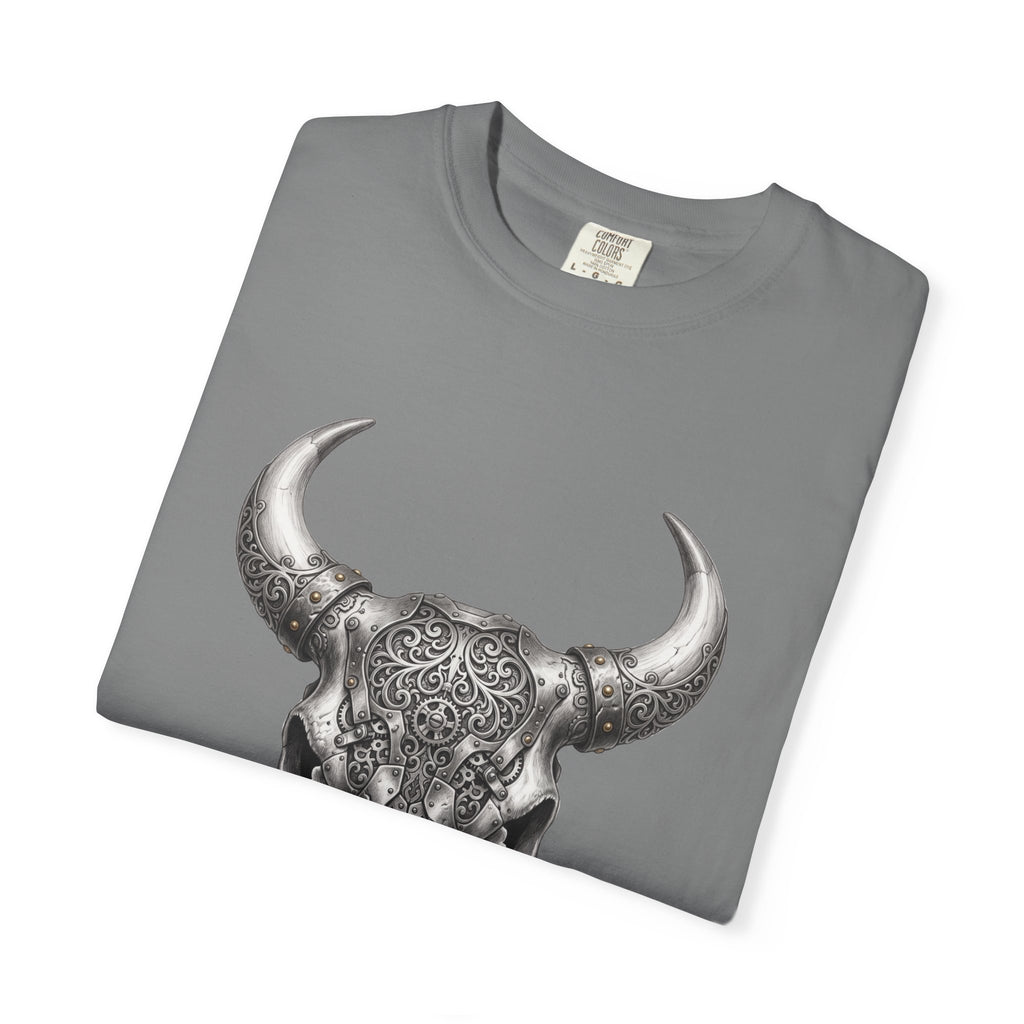Skull Bull Graphic T-Shirt — Ornate Western Cow Skull Design