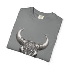 Skull Bull Graphic T-Shirt — Ornate Western Cow Skull Design