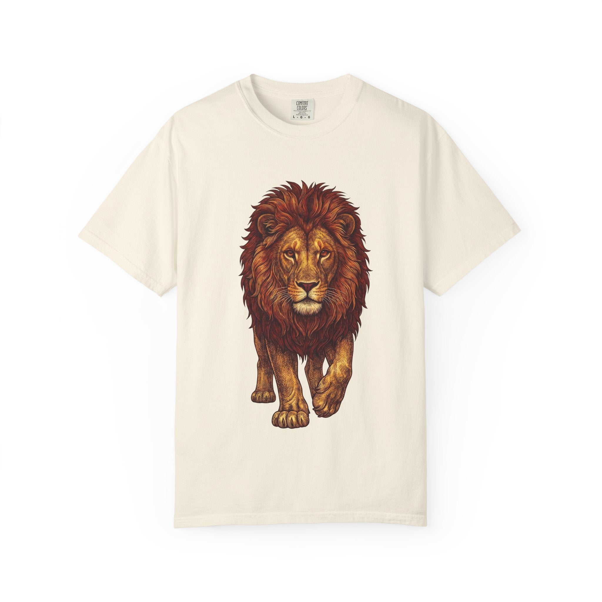 Lion Illustration T-Shirt — Majestic Walking Lion Graphic Tee