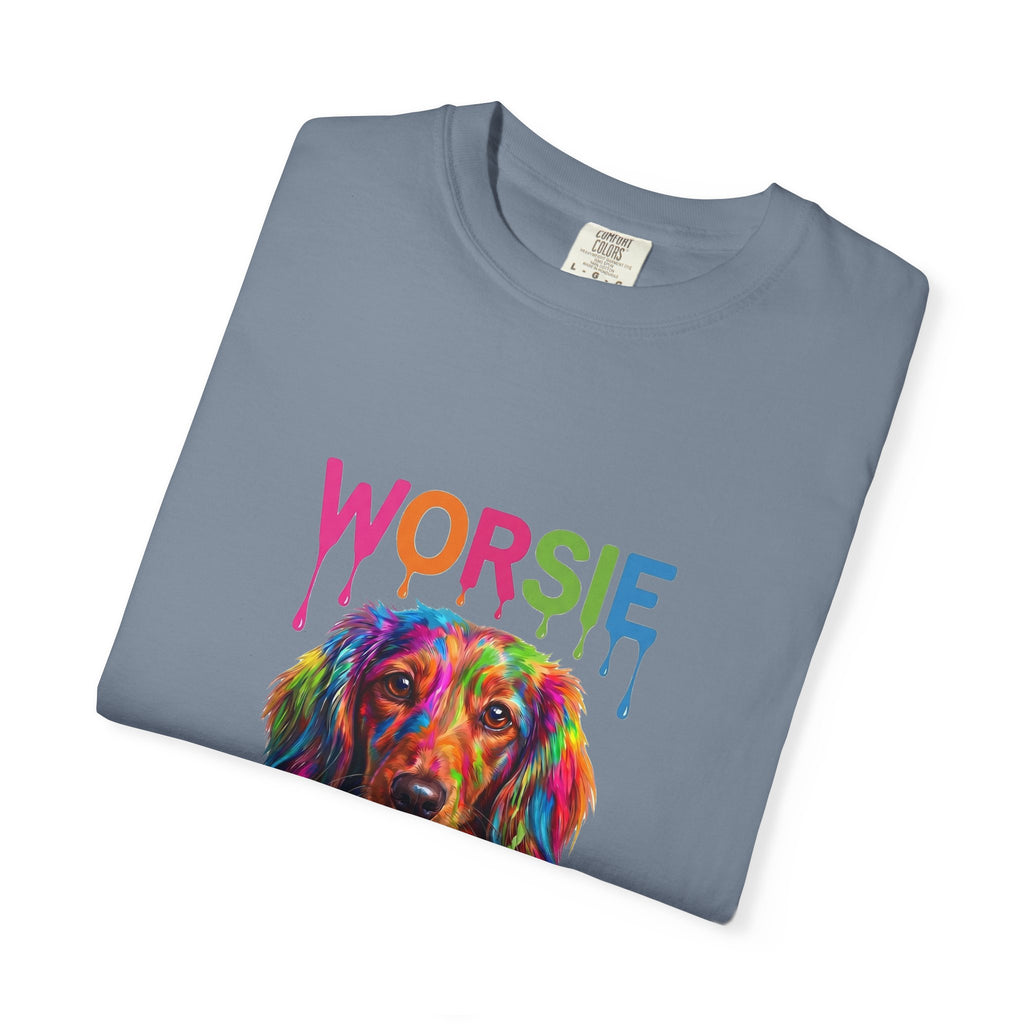 Worsie Colorful Dachshund T-Shirt – Vibrant Drip Art Dog Tee