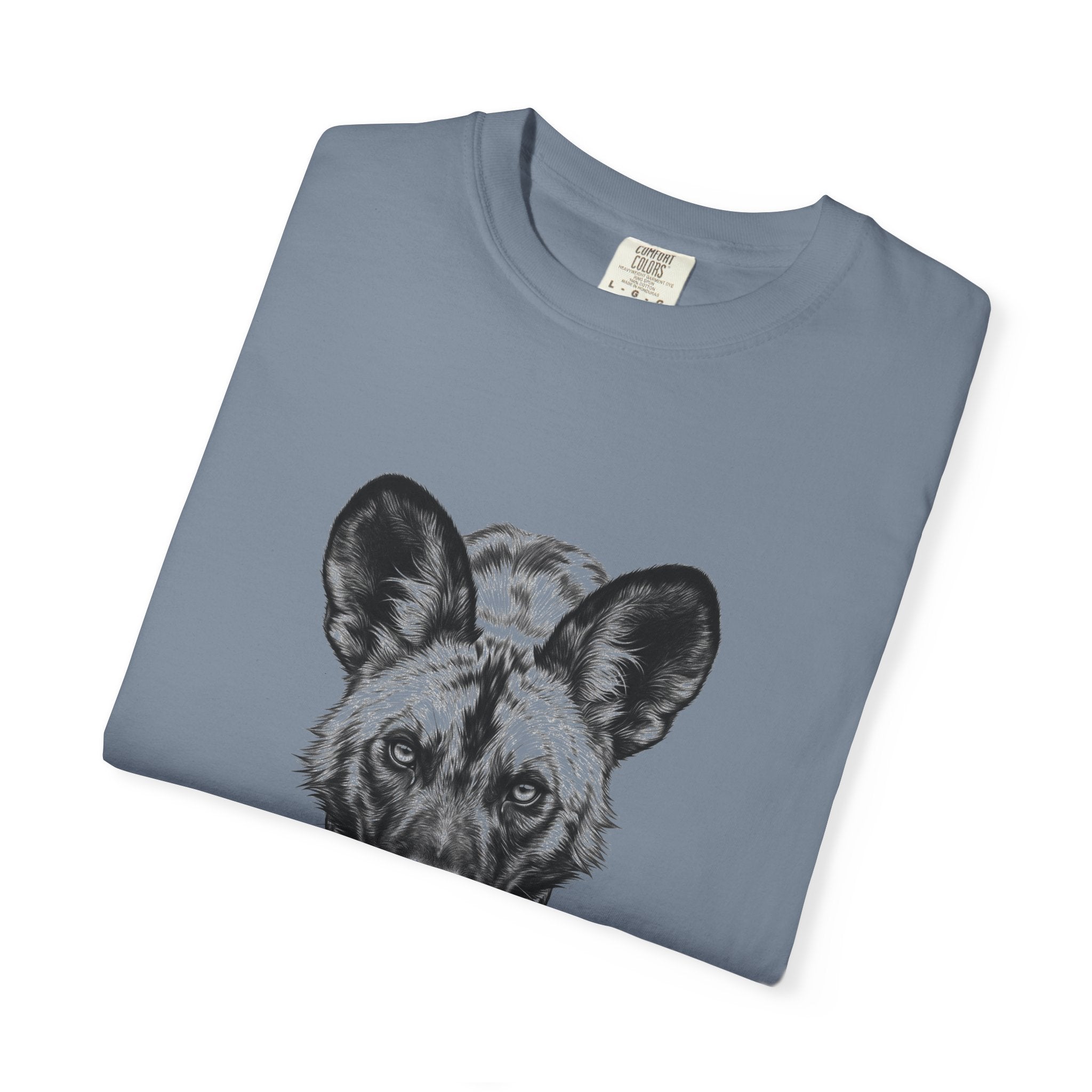 African Wild Dog Graphic T-Shirt — Realistic Walking Pawprint Design