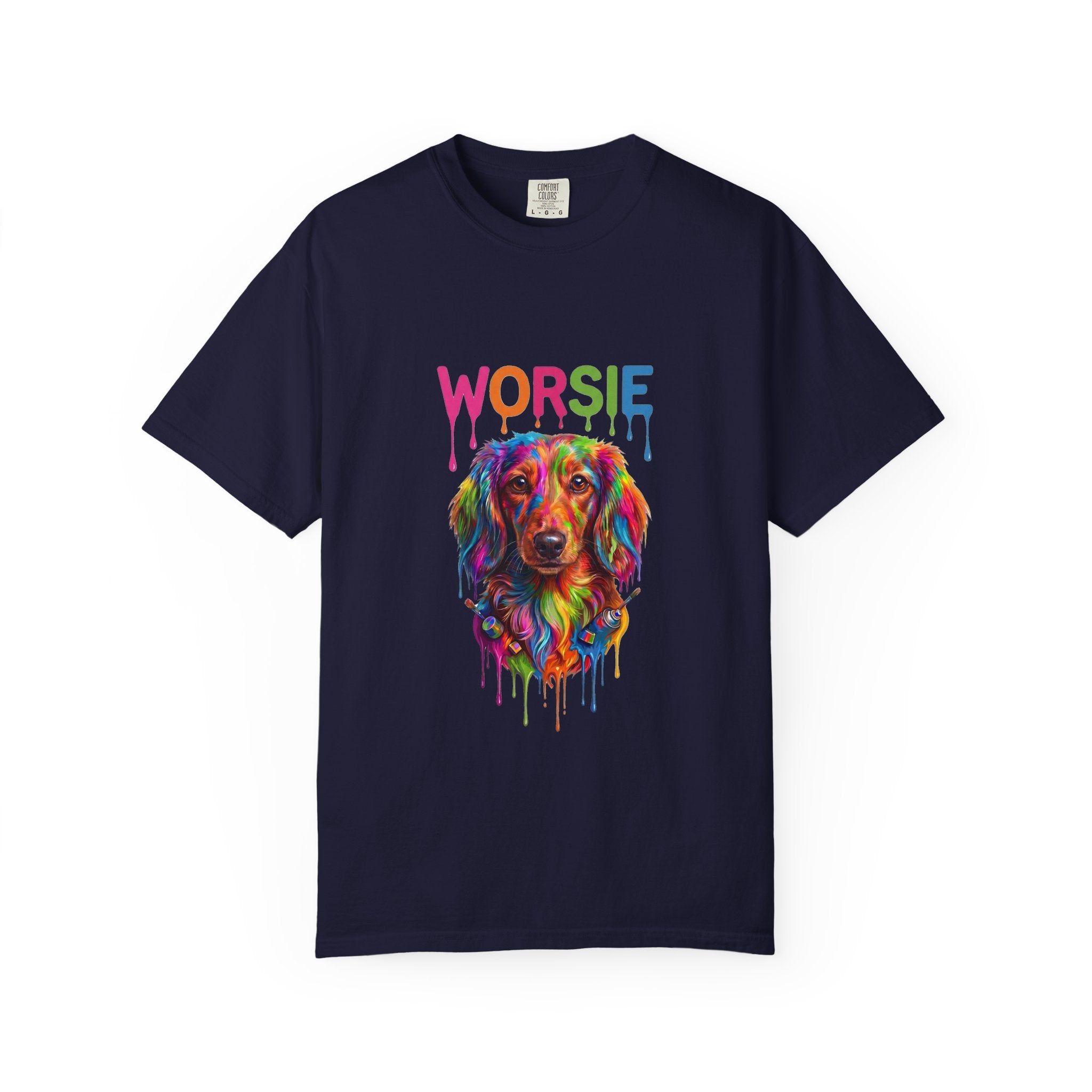 Worsie Colorful Dachshund T-Shirt – Vibrant Drip Art Dog Tee
