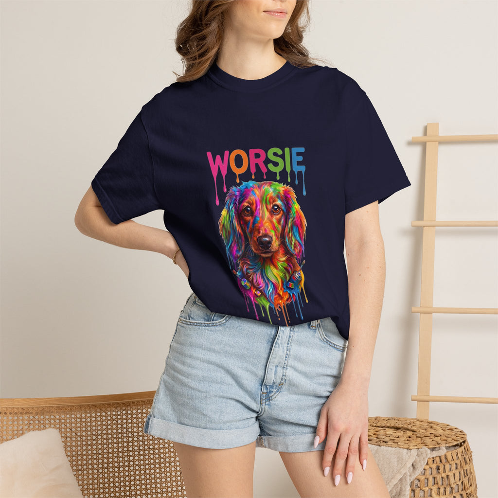 Worsie Colorful Dachshund T-Shirt – Vibrant Drip Art Dog Tee
