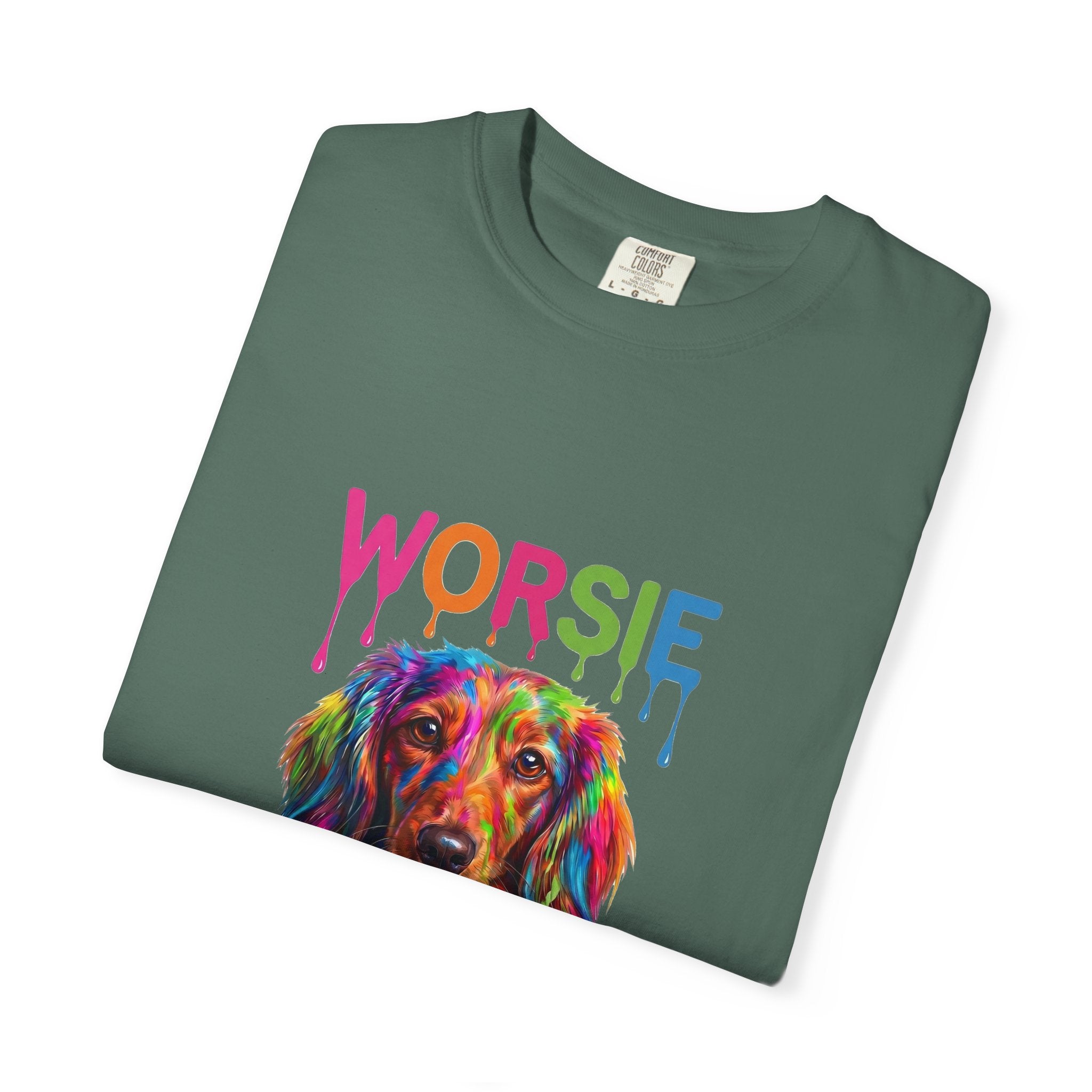 Worsie Colorful Dachshund T-Shirt – Vibrant Drip Art Dog Tee