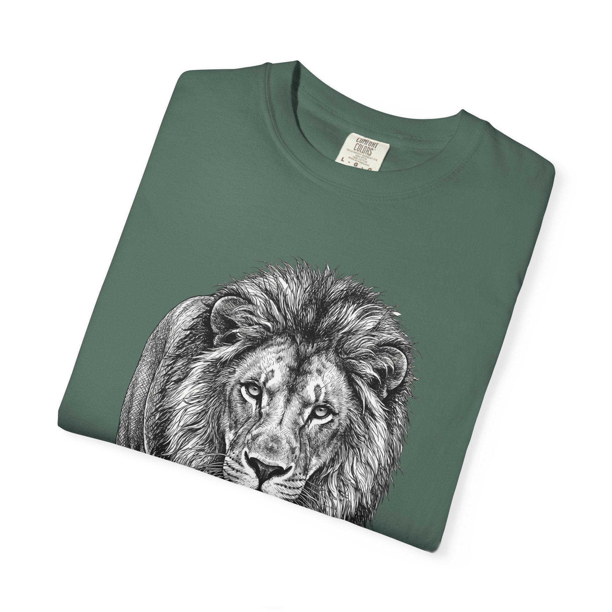 Lion Graphic T-Shirt — Majestic Walking Lion Illustration, Wildlife Tee