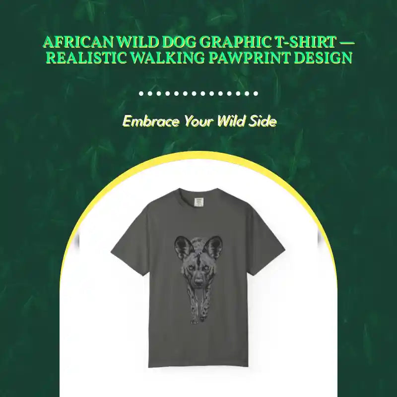 African Wild Dog Graphic T-Shirt &mdash; Realistic Walking Pawprint Design by@Outfy