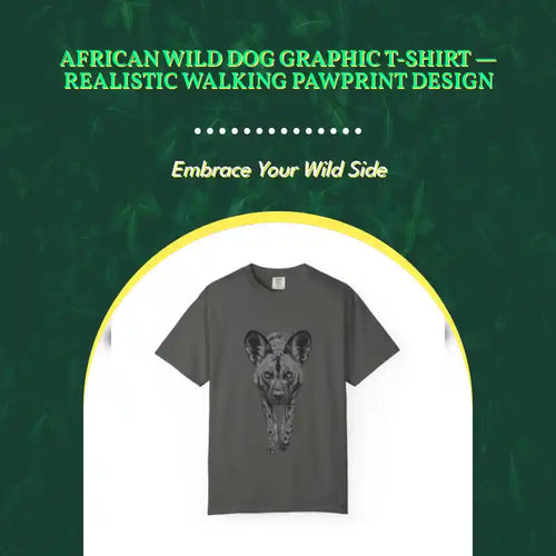 African Wild Dog Graphic T-Shirt &mdash; Realistic Walking Pawprint Design by@Outfy